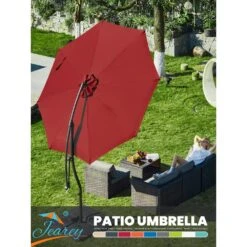 Curvy 11 Ft. Steel Large Cantilever Patio Umbrella With Sandbag And Cross Base In Red -Jearey cantilever umbrellas s 11xjs red 31 1000