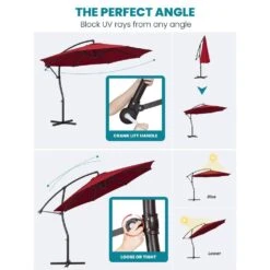 Curvy 11 Ft. Steel Large Cantilever Patio Umbrella With Sandbag And Cross Base In Red -Jearey cantilever umbrellas s 11xjs red 77 1000