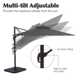 9 Ft. X 9 Ft. Aluminum Square Cantilever Patio Umbrella With Weighted Base In Gray -Jearey cantilever umbrellas s 9x9xjs gy c3 1000