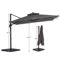 9 Ft. X 9 Ft. Aluminum Square Cantilever Patio Umbrella With Weighted Base In Gray -Jearey cantilever umbrellas s 9x9xjs gy fa 1000