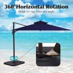 9 Ft. X 9 Ft. Aluminum Square Cantilever Patio Umbrella With Weighted Base In Navy -Jearey cantilever umbrellas s 9x9xjs ny 4f 1000