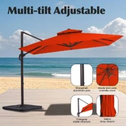 9 Ft. X 9 Ft. Aluminum Square Cantilever Patio Umbrella With Weighted Base In Pumpkin -Jearey cantilever umbrellas s 9x9xjs oe 40 1000
