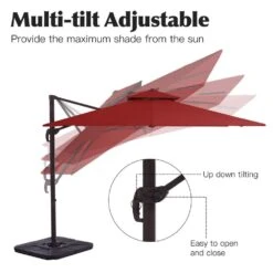 9 Ft. X 9 Ft. Aluminum Square Cantilever Patio Umbrella With Weighted Base In Red -Jearey cantilever umbrellas s 9x9xjs rd c3 1000