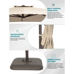 10 Ft. X 10 Ft. Sunbrella 99% Anti-UV Square Outdoor Cantilever Patio Umbrella With Weighted Base In Beige -Jearey cantilever umbrellas sunbrella beige 1d 1000