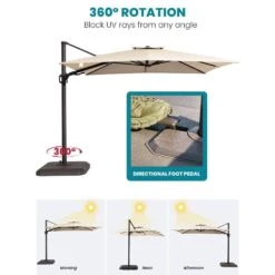 10 Ft. X 10 Ft. Sunbrella 99% Anti-UV Square Outdoor Cantilever Patio Umbrella With Weighted Base In Beige -Jearey cantilever umbrellas sunbrella beige 40 1000
