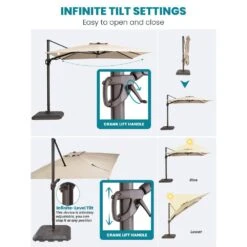 10 Ft. X 10 Ft. Sunbrella 99% Anti-UV Square Outdoor Cantilever Patio Umbrella With Weighted Base In Beige -Jearey cantilever umbrellas sunbrella beige 66 1000