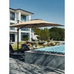 10 Ft. X 10 Ft. Sunbrella 99% Anti-UV Square Outdoor Cantilever Patio Umbrella With Weighted Base In Beige -Jearey cantilever umbrellas sunbrella beige d4 1000