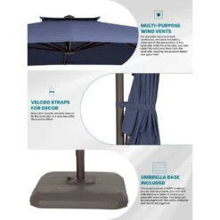 10 Ft. X 10 Ft. Sunbrella 99% Anti-UV Square Outdoor Cantilever Patio Umbrella With Weighted Base In Navy -Jearey cantilever umbrellas sunbrella navy 1d 1000