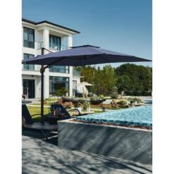 10 Ft. X 10 Ft. Sunbrella 99% Anti-UV Square Outdoor Cantilever Patio Umbrella With Weighted Base In Navy -Jearey cantilever umbrellas sunbrella navy 31 1000