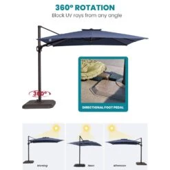 10 Ft. X 10 Ft. Sunbrella 99% Anti-UV Square Outdoor Cantilever Patio Umbrella With Weighted Base In Navy -Jearey cantilever umbrellas sunbrella navy 40 1000