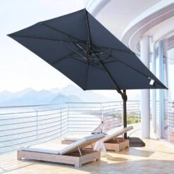 10 Ft. X 10 Ft. Sunbrella 99% Anti-UV Square Outdoor Cantilever Patio Umbrella With Weighted Base In Navy -Jearey cantilever umbrellas sunbrella navy d4 1000