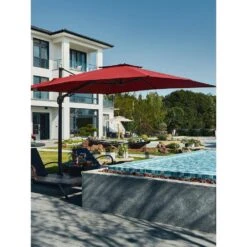 10 Ft. X 10 Ft. Sunbrella 99% Anti-UV Square Outdoor Cantilever Patio Umbrella With Weighted Base In Red -Jearey cantilever umbrellas sunbrella red 31 1000