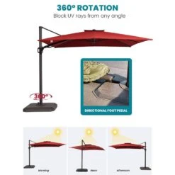 10 Ft. X 10 Ft. Sunbrella 99% Anti-UV Square Outdoor Cantilever Patio Umbrella With Weighted Base In Red -Jearey cantilever umbrellas sunbrella red 40 1000