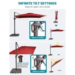 10 Ft. X 10 Ft. Sunbrella 99% Anti-UV Square Outdoor Cantilever Patio Umbrella With Weighted Base In Red -Jearey cantilever umbrellas sunbrella red 66 1000