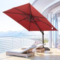 10 Ft. X 10 Ft. Sunbrella 99% Anti-UV Square Outdoor Cantilever Patio Umbrella With Weighted Base In Red -Jearey cantilever umbrellas sunbrella red d4 1000