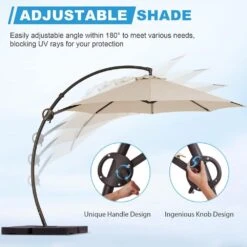 10 Ft. L Outdoor Aluminum Curvy Cantilever Offset Hanging Patio Umbrella With Sandbag Base And Cover In Beige -Jearey cantilever umbrellas tjwt10 beige 1f 1000