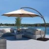 10 Ft. L Outdoor Aluminum Curvy Cantilever Offset Hanging Patio Umbrella With Sandbag Base And Cover In Beige