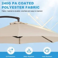 10 Ft. L Outdoor Aluminum Curvy Cantilever Offset Hanging Patio Umbrella With Sandbag Base And Cover In Beige -Jearey cantilever umbrellas tjwt10 beige fa 1000