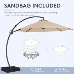 11 Ft. L Outdoor Aluminum Curvy Cantilever Offset Hanging Patio Umbrella With Sandbag Base And Cover In Beige -Jearey cantilever umbrellas tjwt11 beige 77 1000