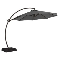 11 Ft. L Outdoor Aluminum Curvy Cantilever Offset Hanging Patio Umbrella With Sandbag Base And Cover In Gray -Jearey cantilever umbrellas tjwt11 gray a0 1000