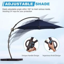 11 Ft. L Outdoor Aluminum Curvy Cantilever Offset Hanging Patio Umbrella With Sandbag Base And Cover In Navy -Jearey cantilever umbrellas tjwt11 navy 1f 1000