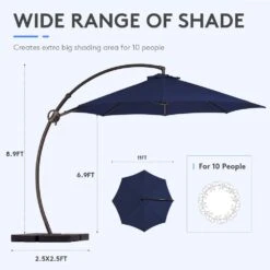 11 Ft. L Outdoor Aluminum Curvy Cantilever Offset Hanging Patio Umbrella With Sandbag Base And Cover In Navy -Jearey cantilever umbrellas tjwt11 navy 4f 1000