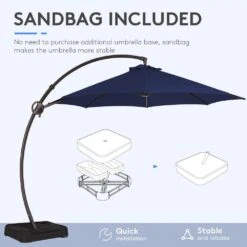 11 Ft. L Outdoor Aluminum Curvy Cantilever Offset Hanging Patio Umbrella With Sandbag Base And Cover In Navy -Jearey cantilever umbrellas tjwt11 navy 77 1000