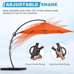 11 Ft. Large Outdoor Aluminum Curvy Cantilever Offset Hanging Patio Umbrella With Sandbag Base And Cover In Orange -Jearey cantilever umbrellas tjwt11 orange 1f 1000