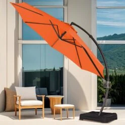 11 Ft. Large Outdoor Aluminum Curvy Cantilever Offset Hanging Patio Umbrella With Sandbag Base And Cover In Orange -Jearey cantilever umbrellas tjwt11 orange 31 1000