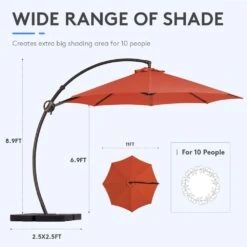 11 Ft. Large Outdoor Aluminum Curvy Cantilever Offset Hanging Patio Umbrella With Sandbag Base And Cover In Orange -Jearey cantilever umbrellas tjwt11 orange 4f 1000
