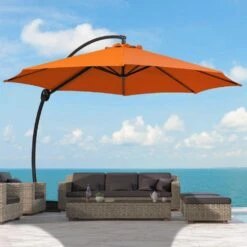 11 Ft. Large Outdoor Aluminum Curvy Cantilever Offset Hanging Patio Umbrella With Sandbag Base And Cover In Orange