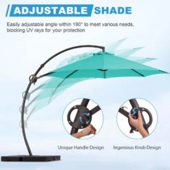 11 Ft. Aluminum Cantilever Offset Hanging Patio Umbrella With Sandbag Base And Cover In Peacock Blue -Jearey cantilever umbrellas tjwt11 pblue 1f 1000