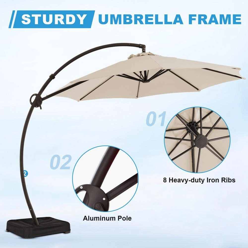 12 Ft. L Outdoor Aluminum Curvy Cantilever Offset Hanging Patio Umbrella With Sandbag Base And Cover In Beige 8 12 Ft. L Outdoor Aluminum Curvy Cantilever Offset Hanging Patio Umbrella With Sandbag Base And Cover In Beige - Image 8