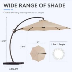 12 Ft. L Outdoor Aluminum Curvy Cantilever Offset Hanging Patio Umbrella With Sandbag Base And Cover In Beige 13 12 Ft. L Outdoor Aluminum Curvy Cantilever Offset Hanging Patio Umbrella With Sandbag Base And Cover In Beige -Jearey cantilever umbrellas tjwt12 beige 4f 1000