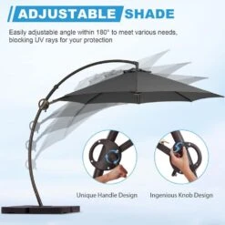 12 Ft. L Outdoor Aluminum Curvy Cantilever Offset Hanging Patio Umbrella With Sandbag Base And Cover In Gray -Jearey cantilever umbrellas tjwt12 gray 1f 1000