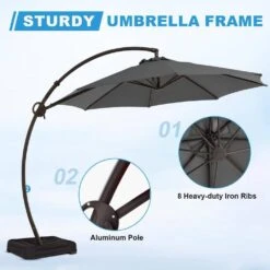 12 Ft. L Outdoor Aluminum Curvy Cantilever Offset Hanging Patio Umbrella With Sandbag Base And Cover In Gray -Jearey cantilever umbrellas tjwt12 gray 44 1000