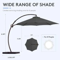 12 Ft. L Outdoor Aluminum Curvy Cantilever Offset Hanging Patio Umbrella With Sandbag Base And Cover In Gray -Jearey cantilever umbrellas tjwt12 gray 4f 1000