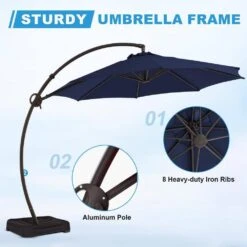 12 Ft. L Outdoor Aluminum Curvy Cantilever Offset Hanging Patio Umbrella With Sandbag Base And Cover In Navy -Jearey cantilever umbrellas tjwt12 navy 44 1000