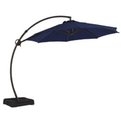 12 Ft. L Outdoor Aluminum Curvy Cantilever Offset Hanging Patio Umbrella With Sandbag Base And Cover In Navy -Jearey cantilever umbrellas tjwt12 navy a0 1000