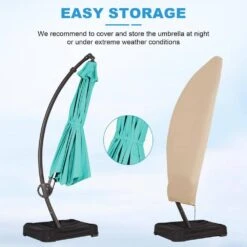 12 Ft. Aluminum Cantilever Offset Hanging Patio Umbrella With Sandbag Base And Cover In Peacock Blue -Jearey cantilever umbrellas tjwt12 pblue 40 1000