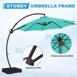 12 Ft. Aluminum Cantilever Offset Hanging Patio Umbrella With Sandbag Base And Cover In Peacock Blue -Jearey cantilever umbrellas tjwt12 pblue 44 1000