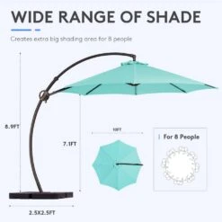 12 Ft. Aluminum Cantilever Offset Hanging Patio Umbrella With Sandbag Base And Cover In Peacock Blue -Jearey cantilever umbrellas tjwt12 pblue 4f 1000