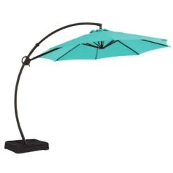 12 Ft. Aluminum Cantilever Offset Hanging Patio Umbrella With Sandbag Base And Cover In Peacock Blue -Jearey cantilever umbrellas tjwt12 pblue a0 1000