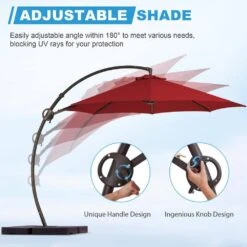 12 Ft. Large Outdoor Aluminum Curvy Cantilever Offset Hanging Patio Umbrella With Sandbag Base And Cover In Red -Jearey cantilever umbrellas tjwt12 red 1f 1000
