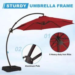 12 Ft. Large Outdoor Aluminum Curvy Cantilever Offset Hanging Patio Umbrella With Sandbag Base And Cover In Red -Jearey cantilever umbrellas tjwt12 red 44 1000