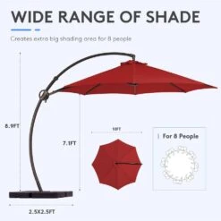 12 Ft. Large Outdoor Aluminum Curvy Cantilever Offset Hanging Patio Umbrella With Sandbag Base And Cover In Red -Jearey cantilever umbrellas tjwt12 red 4f 1000