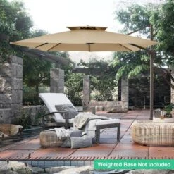 9 Ft. 360° Rotation Cantilever Patio Umbrella With Cover And Crank In Beige -Jearey cantilever umbrellas wed10 beige 31 1000