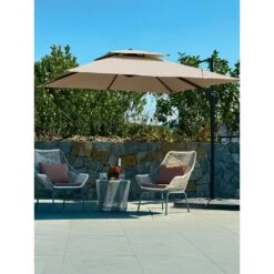 9 Ft. 360° Rotation Cantilever Patio Umbrella With Cover And Crank In Beige