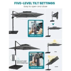 9 Ft. 360° Rotation Cantilever Patio Umbrella With Cover And Crank In Grey -Jearey cantilever umbrellas wed10 gray c3 1000