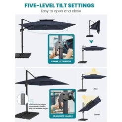 9 Ft. 360° Rotation Cantilever Patio Umbrella With Cover And Crank In Navy -Jearey cantilever umbrellas wed10 navy c3 1000